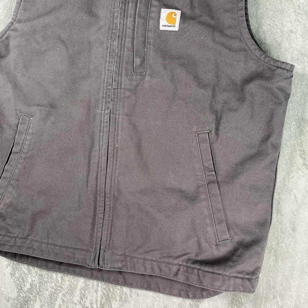 Carhartt Duck Canvas Fleece Lined Vest Mens M Relaxed Fit Gray Hooded 103837 GVL - Picture 2 of 15